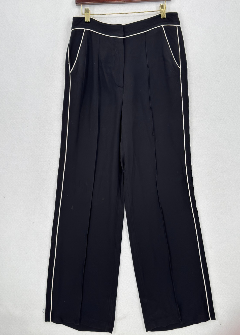 Veronica Beard Edia Black Satin Tailored High Waisted Wide Leg Pants Sz 10